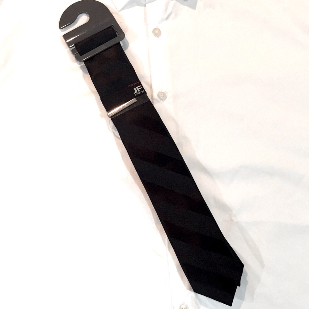 JF J.ferrar  Narrow Black Stripe Tie NWT